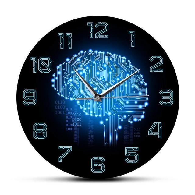 Binary Code Wall Clock Intelligence Brain Circuit Board Art for Geeks Wall Clock Company Office Decor Programmer Programmer Gift