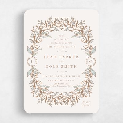 Beige Rounded Wedding Invitation - Heliconia Portrait