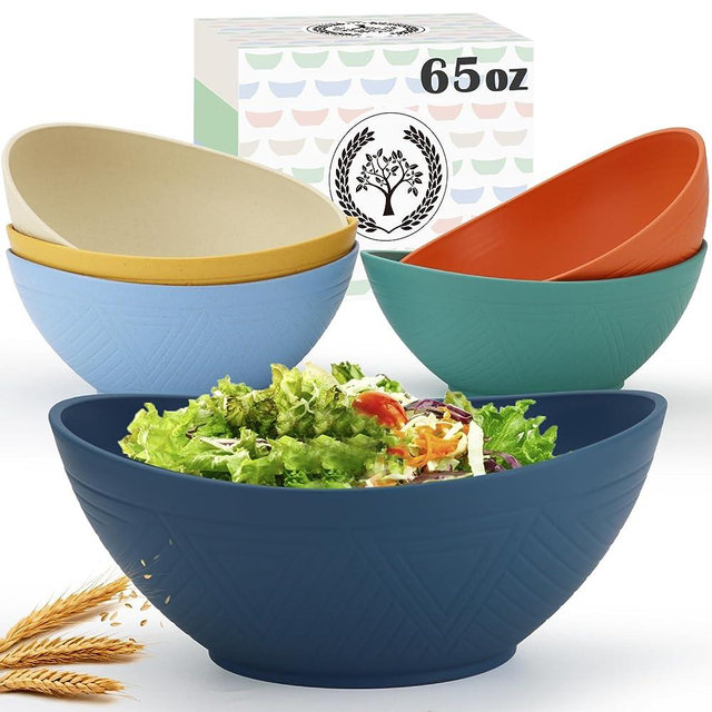 Homienly 65oz Wheat Straw Bowls Set of 6 Salad bowls Large Capacity Soup Bowls Unbreakable Serving Bowls Microwave & Dishwasher Safe Bowls Alternative for Plastic Bowls for Kitchen - Multi-colors