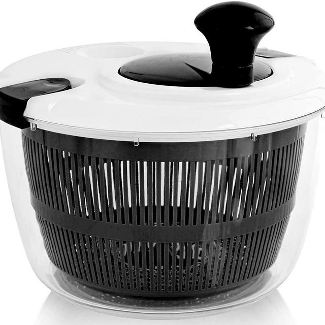 Zulay Kitchen Salad Spinner Large 5L Capacity - Manual Lettuce Spinner With Secure Lid Lock & Rotary Handle - Easy To Use Salad Spinners With Bowl, Colander & Built-in Draining System (Black)