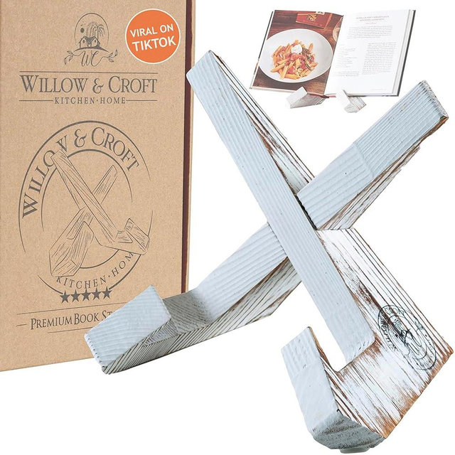 Willow & Croft Recipe Holder. Cookbook Stand. Rustic Farmhouse Plate Display Stand, Photo Picture Frame Display, Cookbook Holder, Recipe Book Holder. Distressed Cook Book Stand for Kitchen Counter.