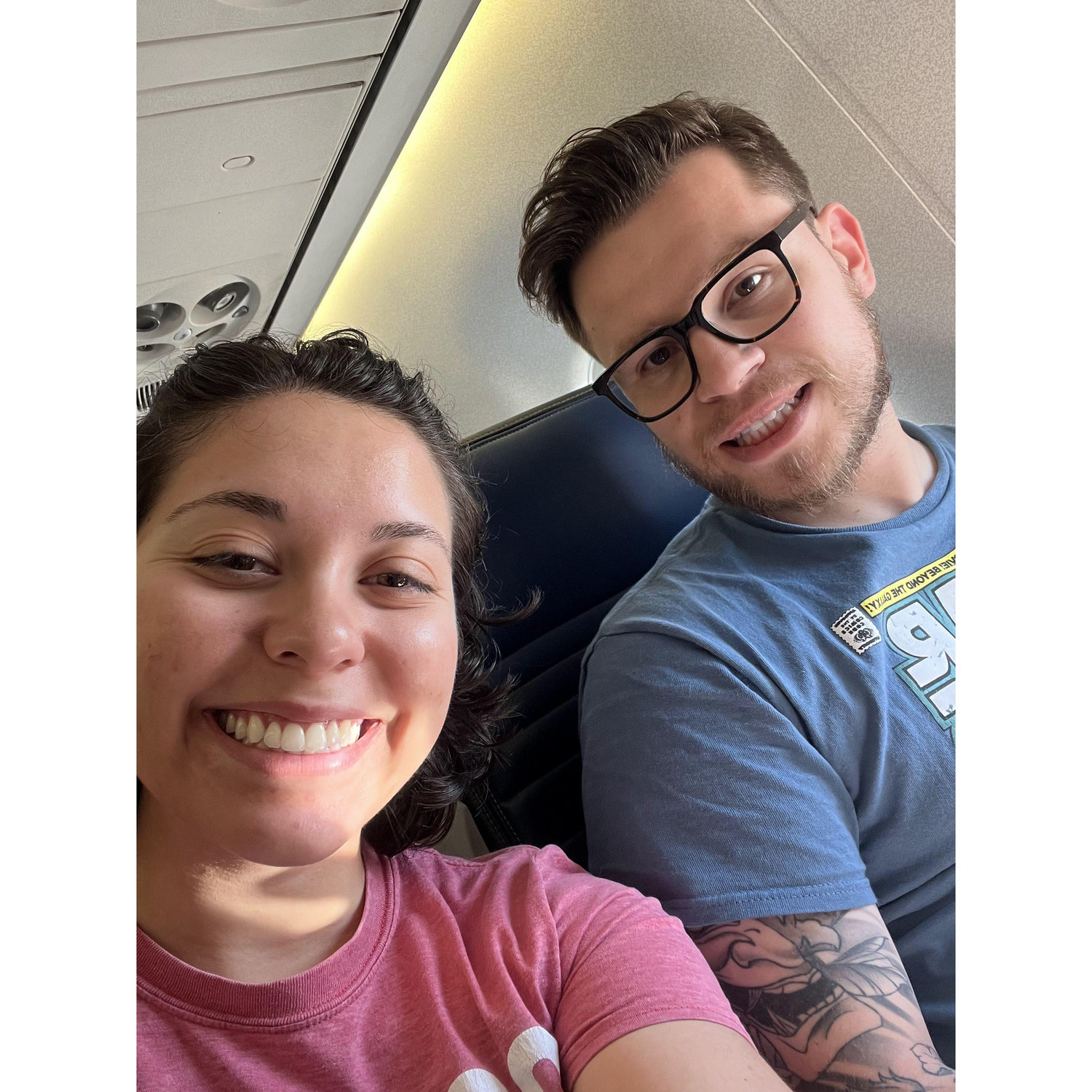 Our first flight together! On the way to Texas for our cruise!