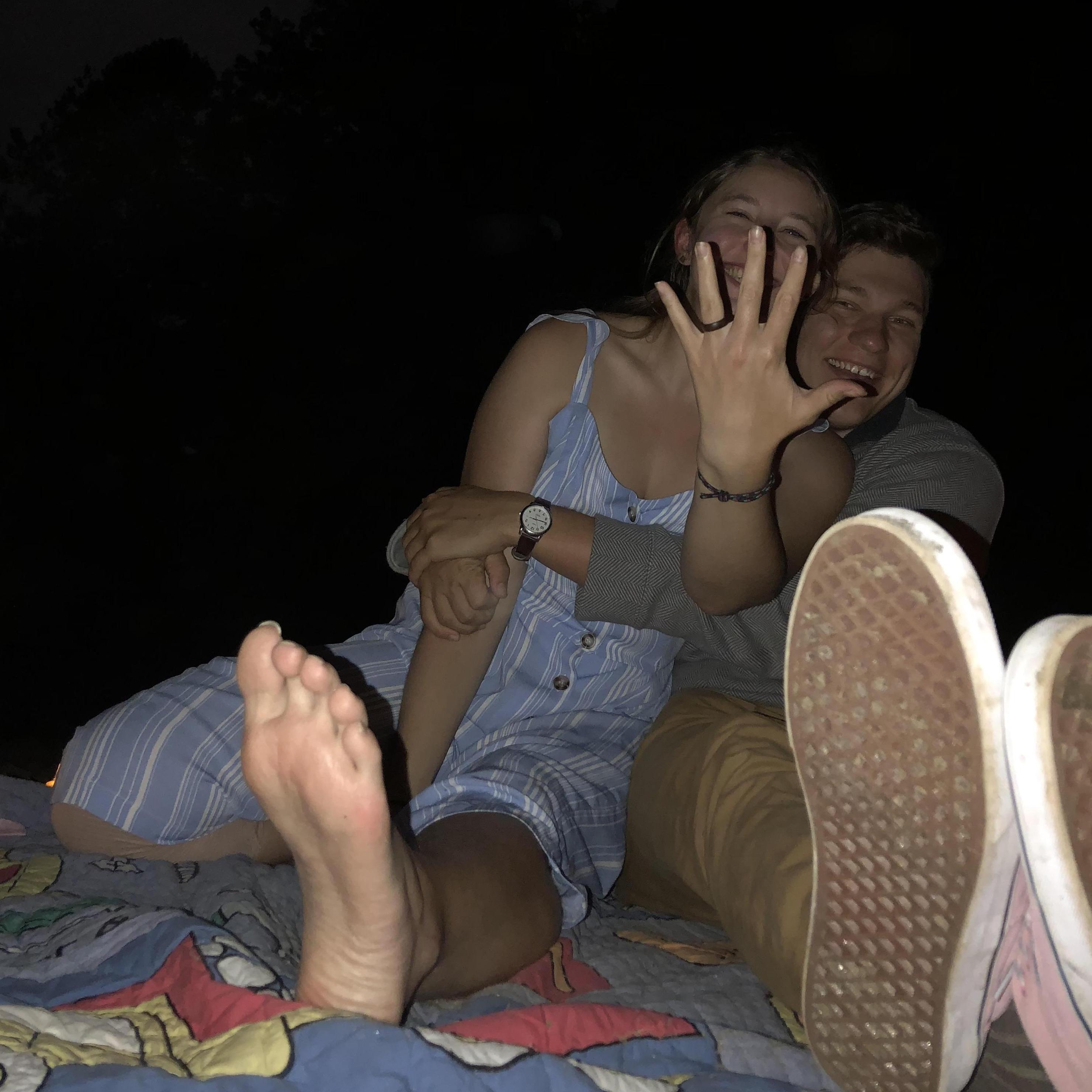 Jeremy and Malone celebrating immediately after the proposal, Sep 2020