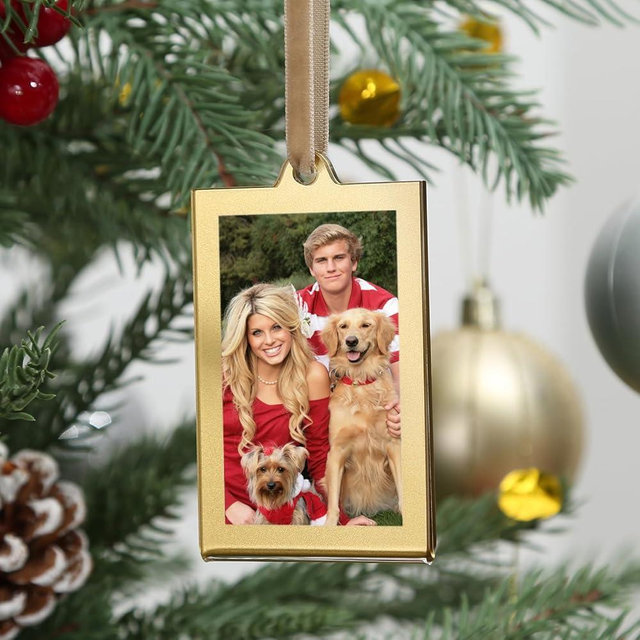 UNIQOOO 8 Set Christmas Acrylic Rectangle Photo Ornaments for Display Picture, 2"x 3" Acrylic Hanging Photo Frame, Double-Sided Picture Frames for Home, Party, Tree Decorations(Gold)