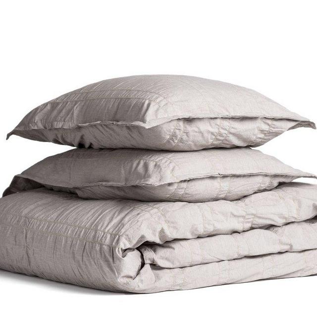 Heathered Stripe Duvet Cover Set/ Queen/ Heather Tan