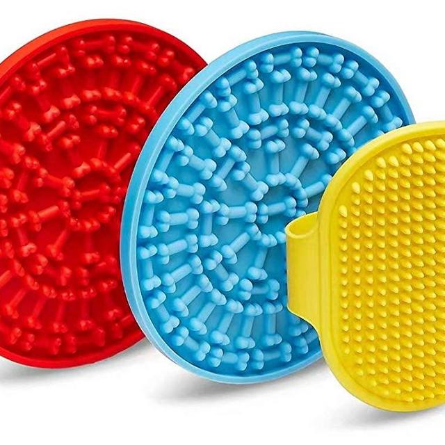 Kanix Pups Dog Lick Pad and Dog Grooming Brush Bundle, Dog Lick Mat |Includes Two| and Bath Brush for Dogs and Puppies, Reusable and Washable Silicone Dog and Puppy Training Kit