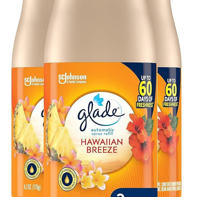 Glade Automatic Spray Air Freshener Refill, Scented Air Freshener for Home and Bathroom, Hawaiian Breeze, 6.2 Oz, 3 Count