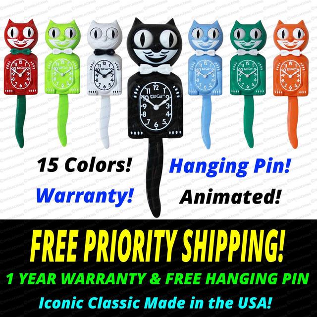Genuine Gentleman Kit-Cat Klock Clock! Animated Eyes & Tail! - Warranty! FREE Priority Shipping! Made in USA! 14 Colors!