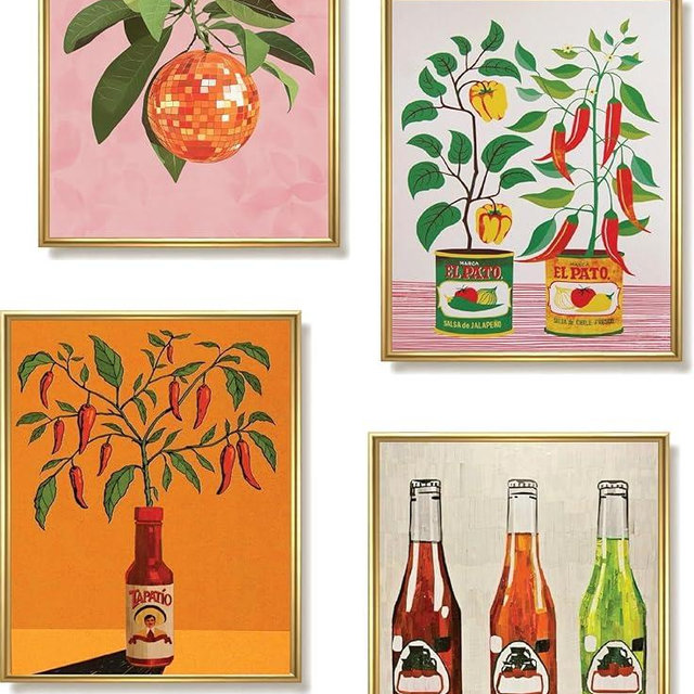 Mexican Kitchen Wall Art Decor for Home - 4 Pcs 8"X10" Vintage Spanish Style Modern Hanging Posters and Prints - Vibrant Aesthetic Chilli Peppers for Collage Outdoor Cooking & Restaurant Dining Decorations Floral Botanical Painting Colorful Southwestern Rustic Orange Picture (UNFRAMED)