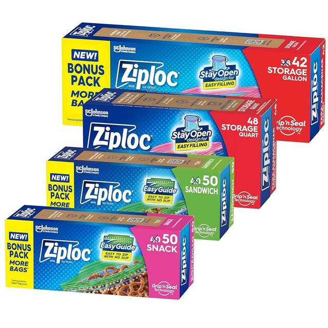 Ziploc Food Storage and Sandwich Bags Variety Pack, Stay Open Design with Stand-Up Bottom, Easy to Fill, 190 Bags Total
