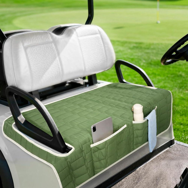 Niuartu Golf Cart Seat Cover, Universal Bench Seat Cover with Storage Pockets, Non-Slip Seat Protector for Golf Cart, Fits EZGO Club Car Yamaha, Easy Install