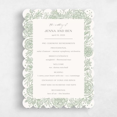 Green Scalloped Wedding Program - Keita