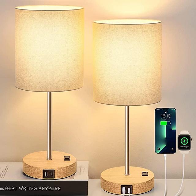 【Upgraded】Set of 2 Touch Control Table Lamps with USB A+C Charging Ports & AC Outlet, 3-Way Dimmable Bedside Nightstand Lamps for Living Room Nursery Bedroom, E26 800 Lumens 2700K Bulbs Included