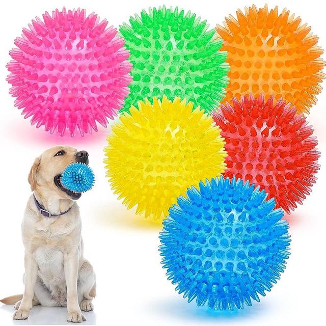 VITEVER 3.5” Squeaky Dog Toy Balls (6 Colors) Puppy Chew Toys for Teething, BPA Free Non-Toxic, Spikey Medium, Large & Small Dogs, Durable Aggressive Chewers