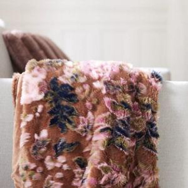 Seren Floral Jacquard Faux Fur Throw Blanket