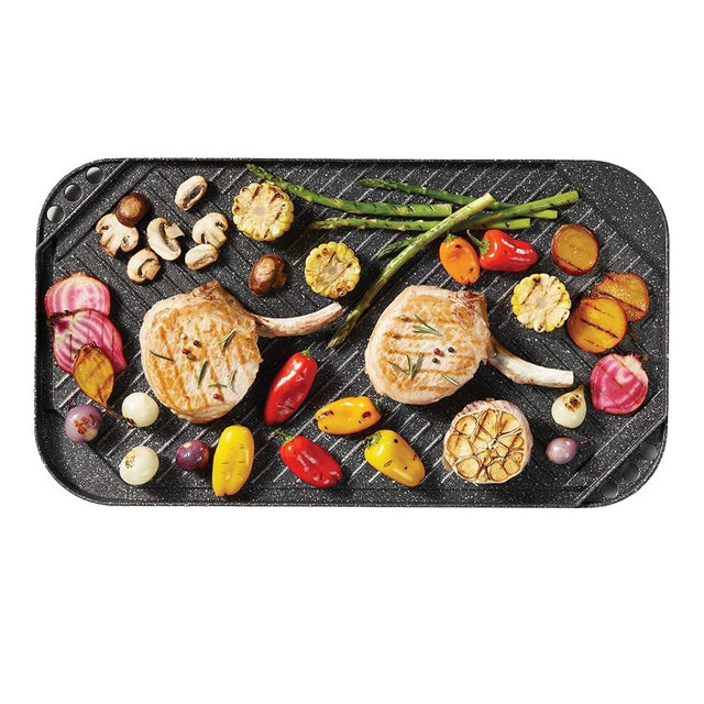 Starfrit The Rock 19.7'' x 11'' (50x28cm) Non-Stick Reversible Grill & Griddle - Durable Forged Aluminum - Oven Safe - PFOA Free - Easy to Clean - Black