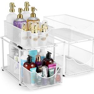 Sorbus 2 Sets of 2 Tier Metal Under Sink Organizer for Bathroom, Kitchen, Strong Steel Mesh Sliding Drawers for Under Sink, Under Cabinet, Closet, Kitchen, Pantry, Bathroom Organizers and Storage