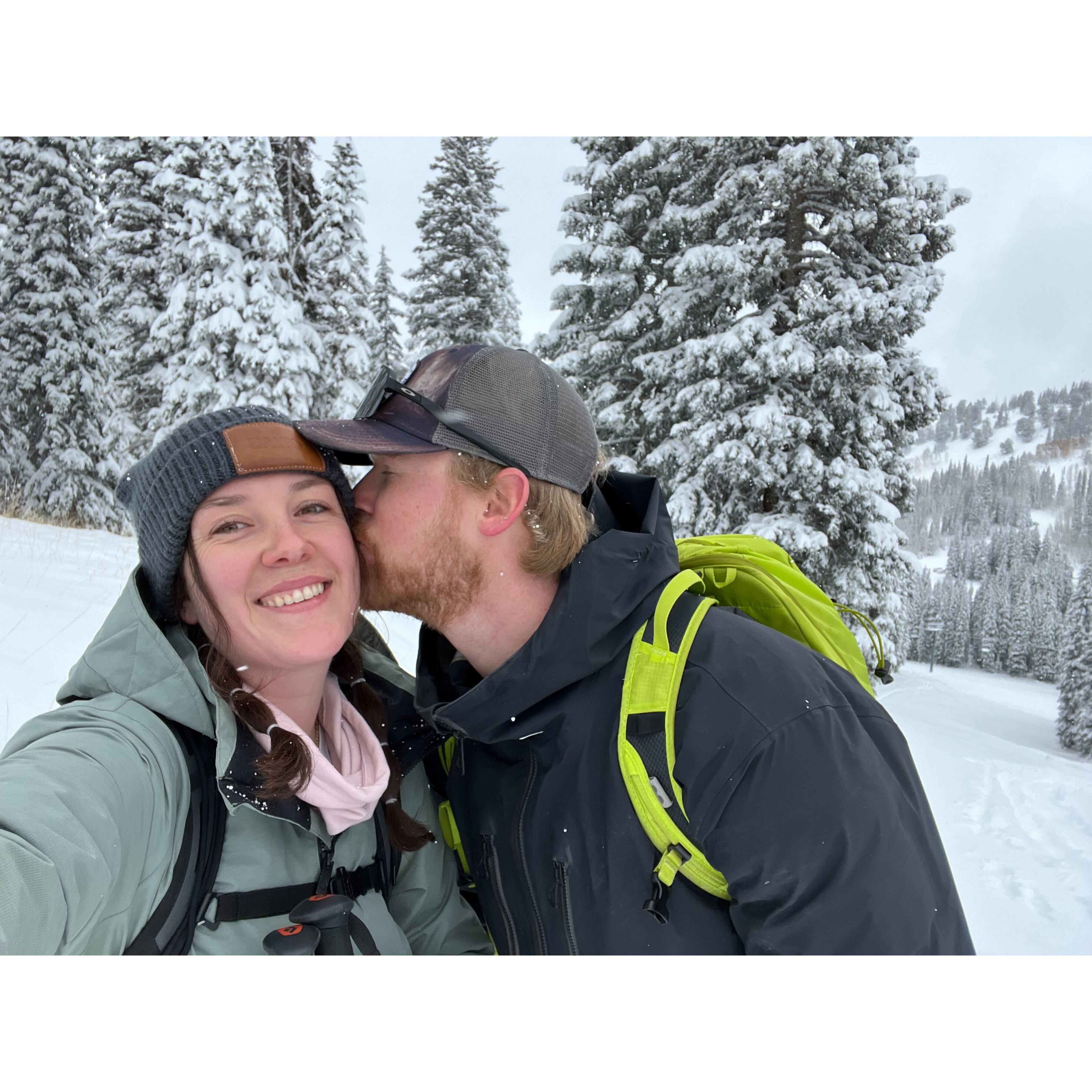 First snowfall of October - we hiked up and snowboarded down at Brighton, our favorite resort.