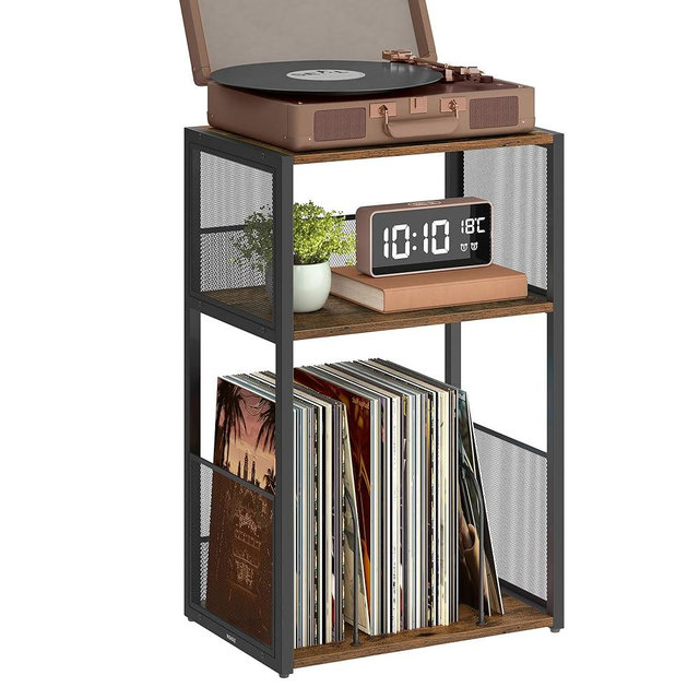 VASAGLE Record Player Stand, 3-Tier Side Table, Vinyl Record Storage up to 100 Albums, End Table for Living Room, Bedroom, Rustic Brown ULET275K01