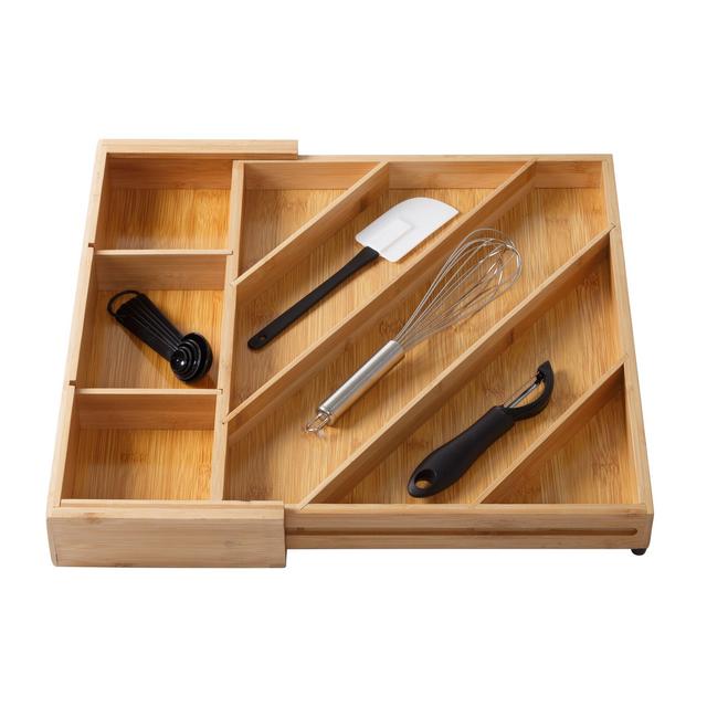 Bamboo Diagonal Drawer Organizer with 8 Compartments, Natural