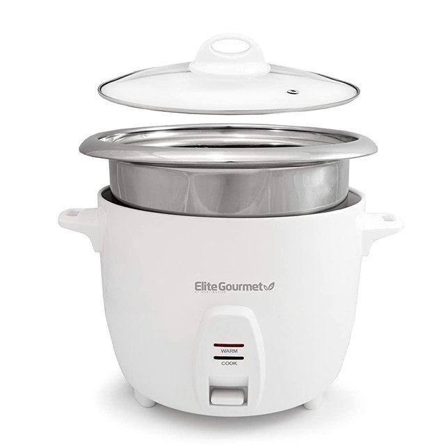 Maxi-Matic Electric Rice Cooker with Stainless Steel Inner Pot Makes Soups, Stews, Grains, Cereals, 20 Cups, White