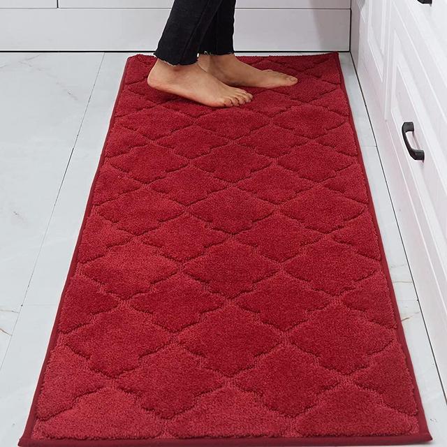 COSY HOMEER Soft Kitchen Floor Mats for in Front of Sink Super Absorbent Kitchen Rugs and Mats 20"x59" Non-Skid Kitchen Mat Standing Mat Washable ,Polyester,Red