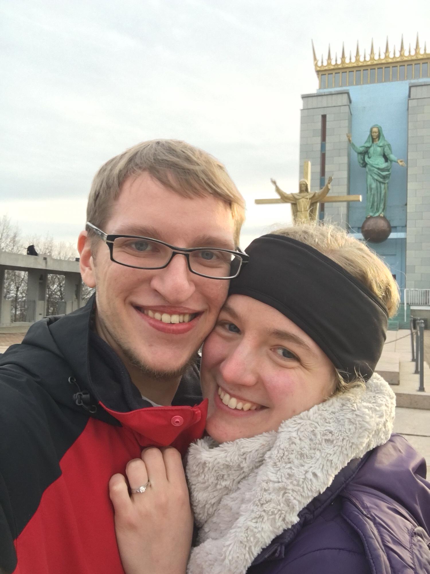 Engagement at the Madonna Shrine in East Boston