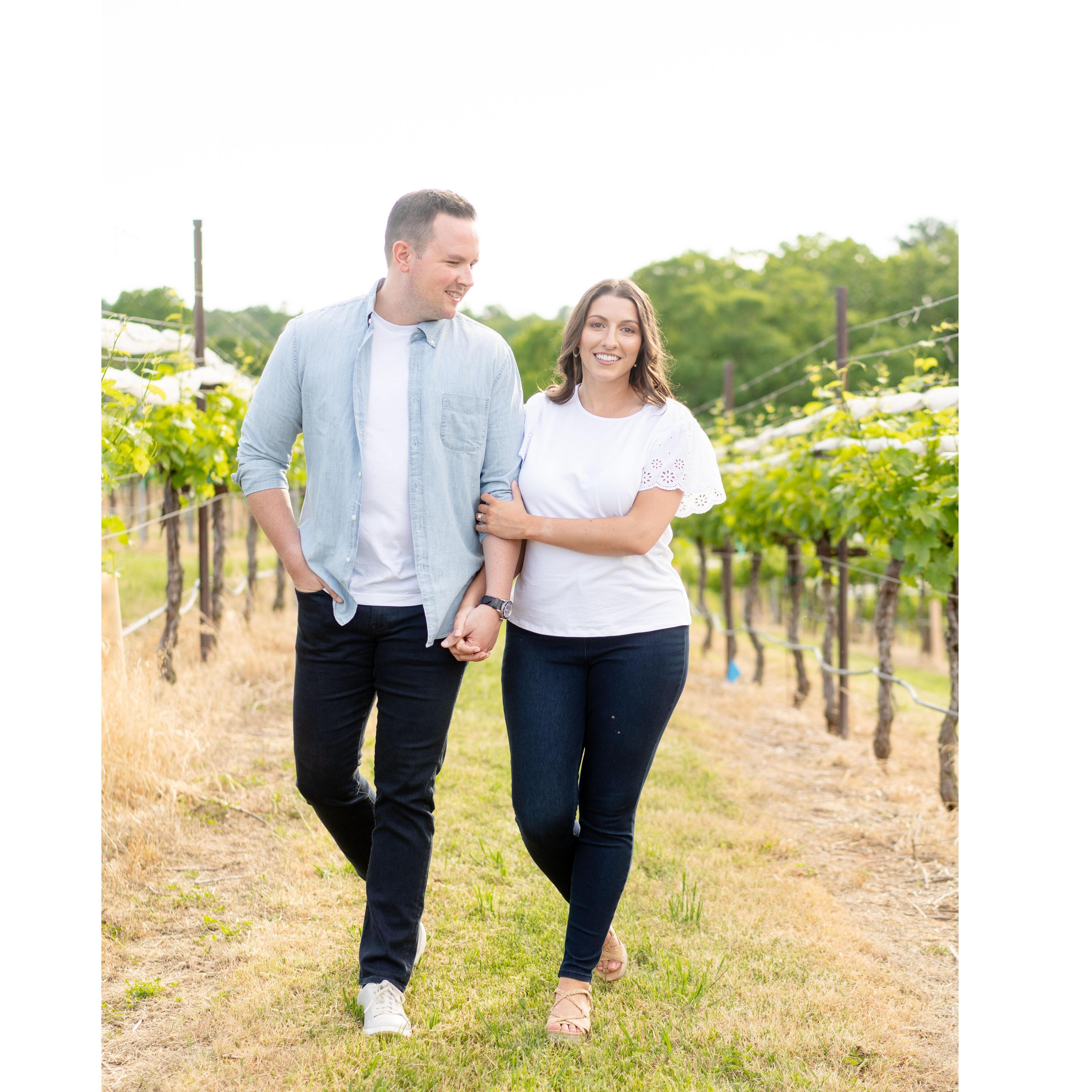 We took engagement photos in June 2022 at two different locations. The ones on our homepage are from a hilltop in the GA mountains, while these are from Monteluce Winery in Dahlonega.