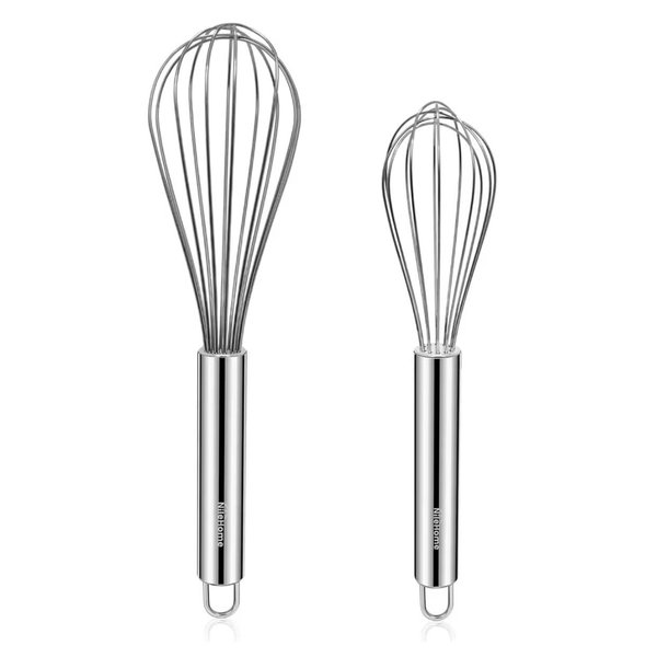 NileHome Whisk, Stainless Steel Wisk Set 8" 10" Kitchen Whisk Wisking Tool Kitchen Wisk Wire Whisks for Cooking, Whisking, Blending, Beating, Stirring-…