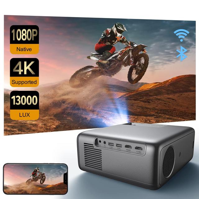 Raydem Video Projector 13000L 350ANSI Native 1080P 200" Display, 5G WiFi and Bluetooth 5.0, Outdoor Movie LED Overhead Projector Supports 4K, HD, Home Theater Projector Compatible with TV Stick,Phone