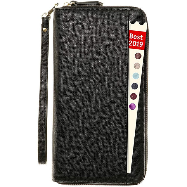Travel Document Organizer - RFID Passport Wallet Case Family Holder Id Wristlet (Black)