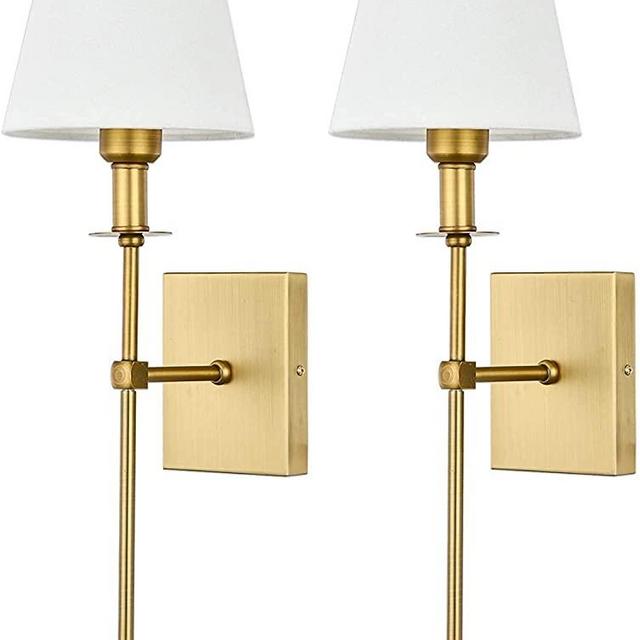 Wall Light Battery Operated Sconce Set Of 2，not Hardwired Fixture,Battery Powered Wall Sconce With Remote Dimmable Light Bulb,Easy To Install Not Wires,for Bedroom, Lounge, Farmhouse ( Color : Gold )