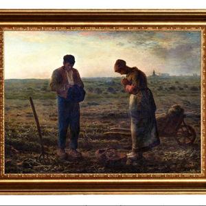 ELITEART-The Angelus by French painter Jean-François Millet Oil Painting Reproduction Giclee Wall Art Canvas Prints-Framed Size:25"x21"