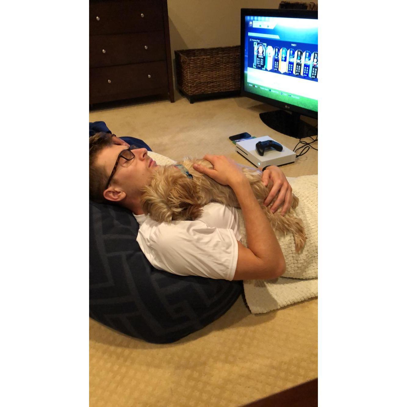 Matt and Mylo lounging