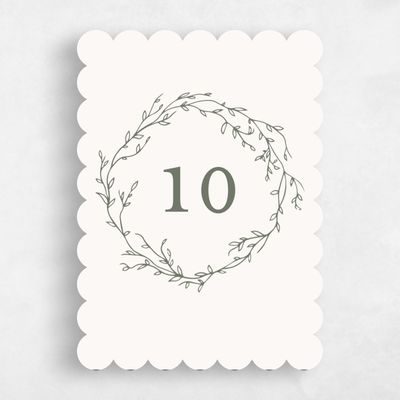Beige Scalloped Wedding Table Number - Normandy