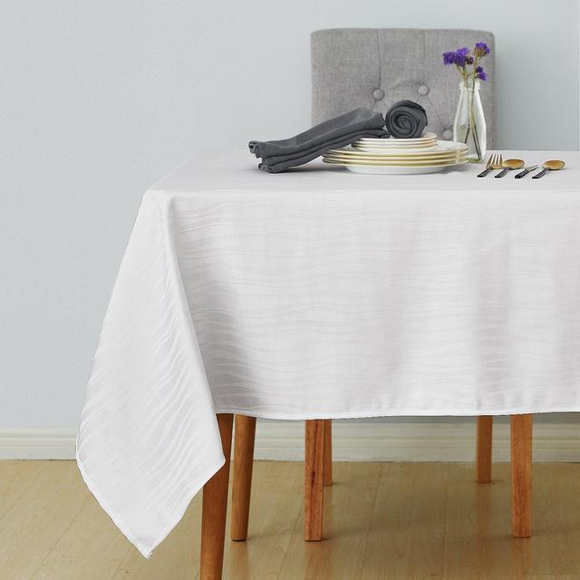 Deconovo Decorative Jacquard Rectangle Tablecloth Vibrant Waves Wrinkle Resistant and Waterproof Tablecloths for Dining Room 60 x 84 inch White