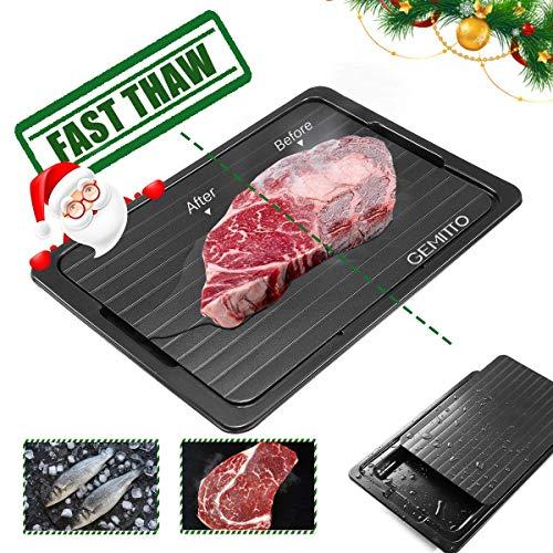 GEMITTO Defrosting Tray, High Density Aviation Aluminum Thawing Plate for Faster Defrosting Frozen Food, Quicker Safer Way to Defrost Meat Pork Beef Fish (Black Board with Drip Tray)