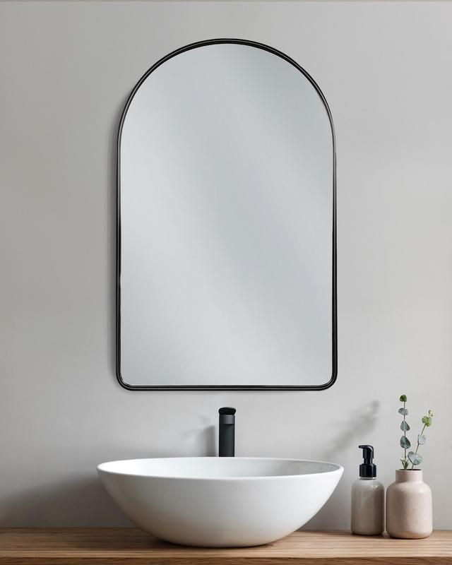 Arched Metal Framed Wall Mirror in Black