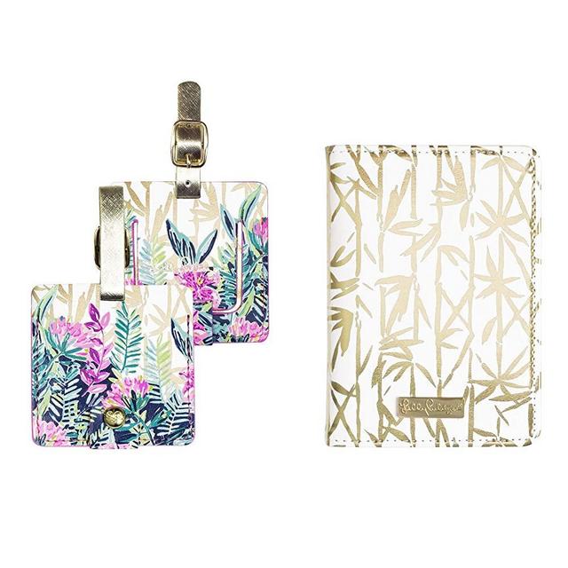 Lilly Pulitzer Travel Set, Leatherette Passport Cover/Holder/Wallet and 2 Luggage Tags, Slathouse