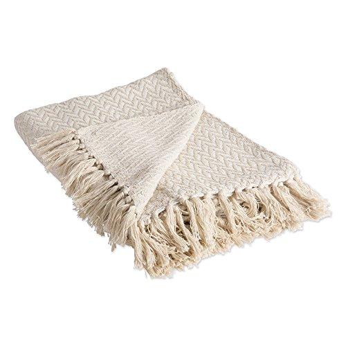 DII 100% Cotton Throw Blanket, with Decorative Fringe, 50 x 60, Natural Zig-Zag