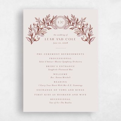 Light Greige, Red Wedding Program - Heliconia