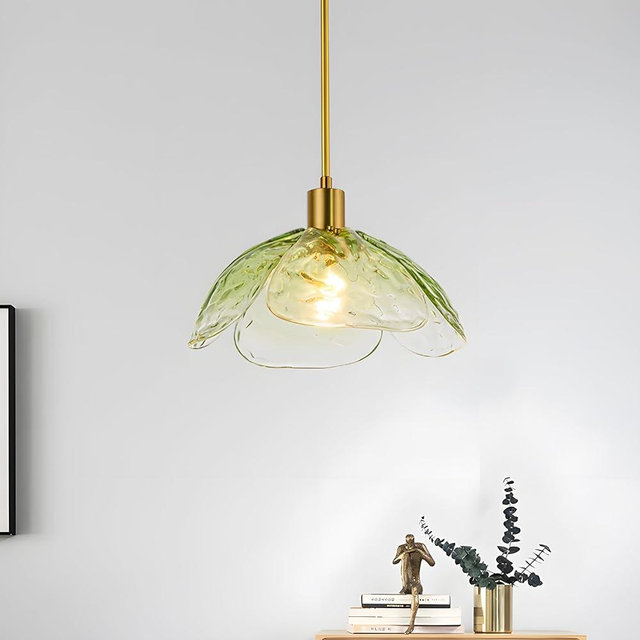 MIXL-Vintage Green Glass Light Fixtures,1-Lights Gold Pendant Light,Height Adjustable Large Green Pendant Light Fixture,Farmhouse Chandelier for Bathroom,Kitchen Island, Bedroom