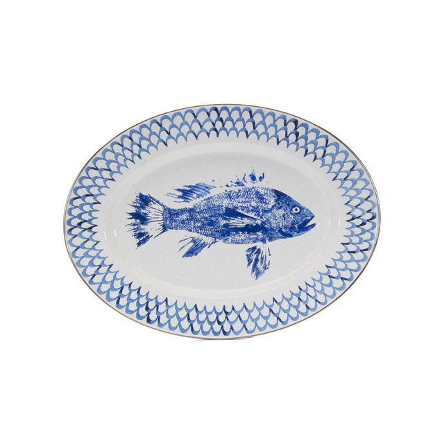 Golden Rabbit Fish Camp Enamelware Oval Platter