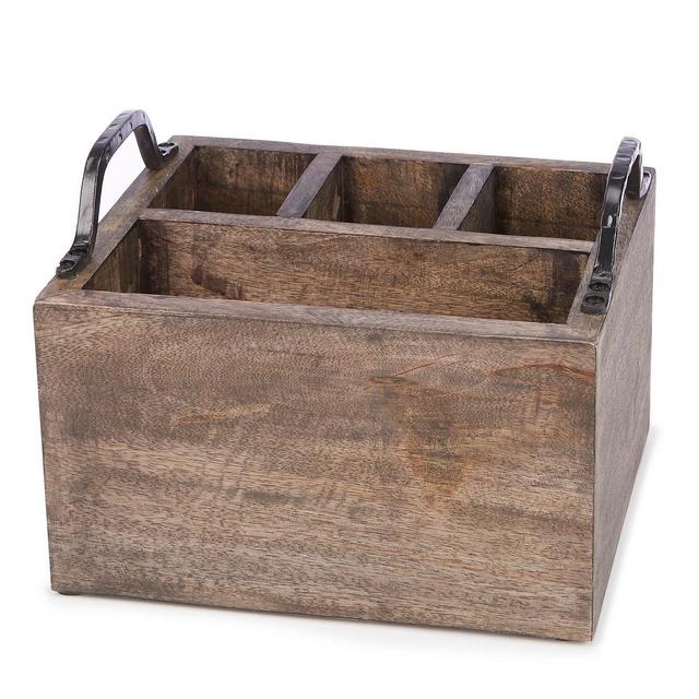 Southern LivingWeathered Dark Mango Wood Utensil Caddy with Iron Handles