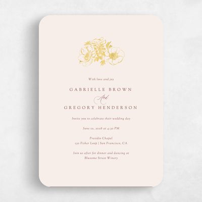 Beige Rounded Wedding Invitation - Anemone Classic Foil