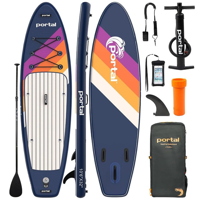PORTAL SUP Inflatable Paddle Board for Adults 10'6'' Stand Up Paddleboard,Non-Slip Deck Blow up Paddle Boards with Adjustable Paddle, Carry Bag, and Repair Kit