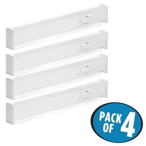 MetroDecor - mDesign Adjustable, Expandable Drawer Organizer/Divider - Foam Ends, Strong Secure Hold, Locks in Place - for Bedroom, Bathroom, Closet, Office, Kitchen Storage - 2.5" High - 4 Pack, White