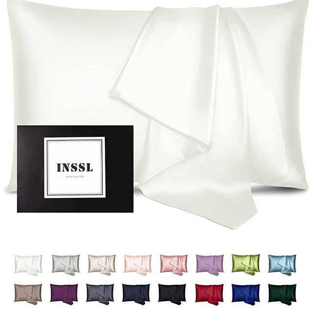 INSSL Silk Pillowcase for Women, Mulberry Silk Pillowcase for Hair and Skin and Stay Comfortable and Breathable During Sleep. (Ivory, 20"×36" King)