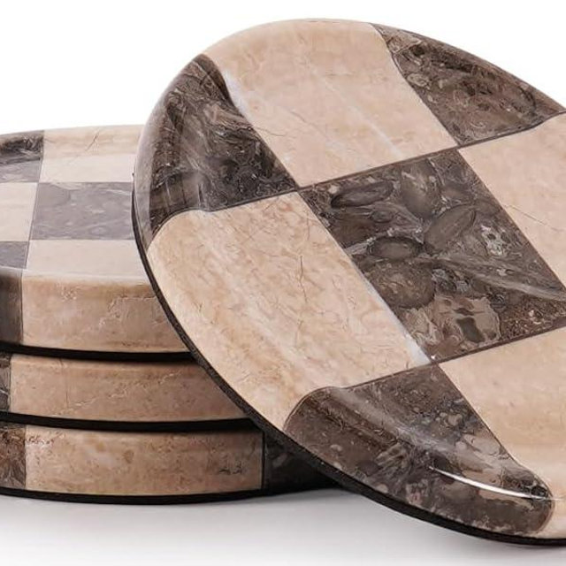 EarthenTones Marble Coasters Set of 4, Oceanic & Verona Handmade 4 inch Round Stone Coaster, Decorative Cup Coaster Plates for Dining Table, Housewarming Gift & Luxury Kitchen Accessories