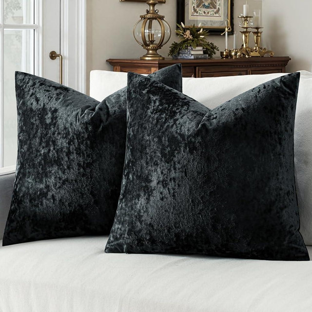 MIULEE Velvet Throw Pillow Covers Set of 2, Soft Neutral Decorative Pillow Cases with Luxurious Textured Vintage Cushion Covers for Home Decor Couch Sofa Bed,Black 18x18 inch